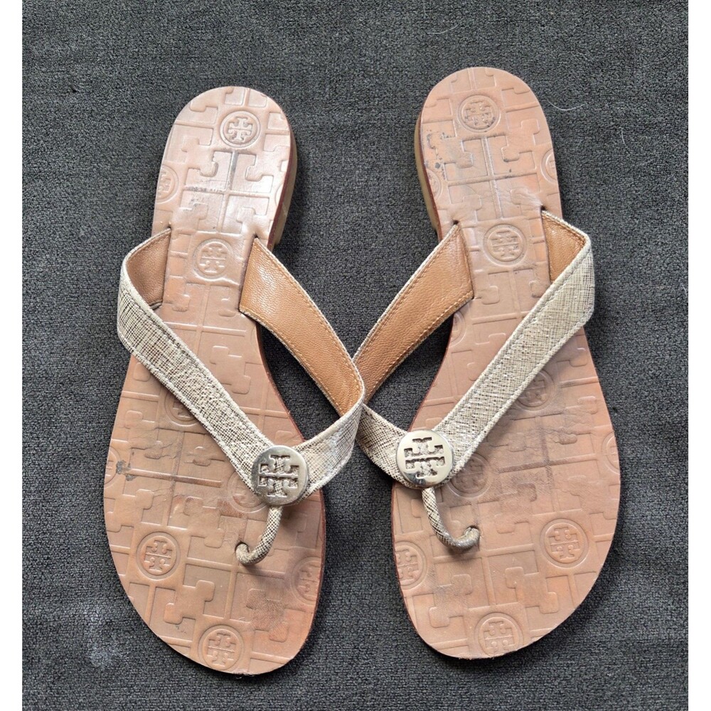 Tory Burch Sandals Womens US 7 M Thora Metallic Gold Thong Flat Sandals